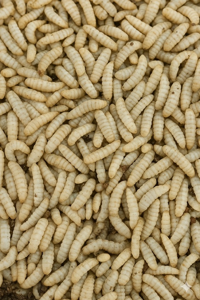 Close-up of fresh black soldier fly larvae.