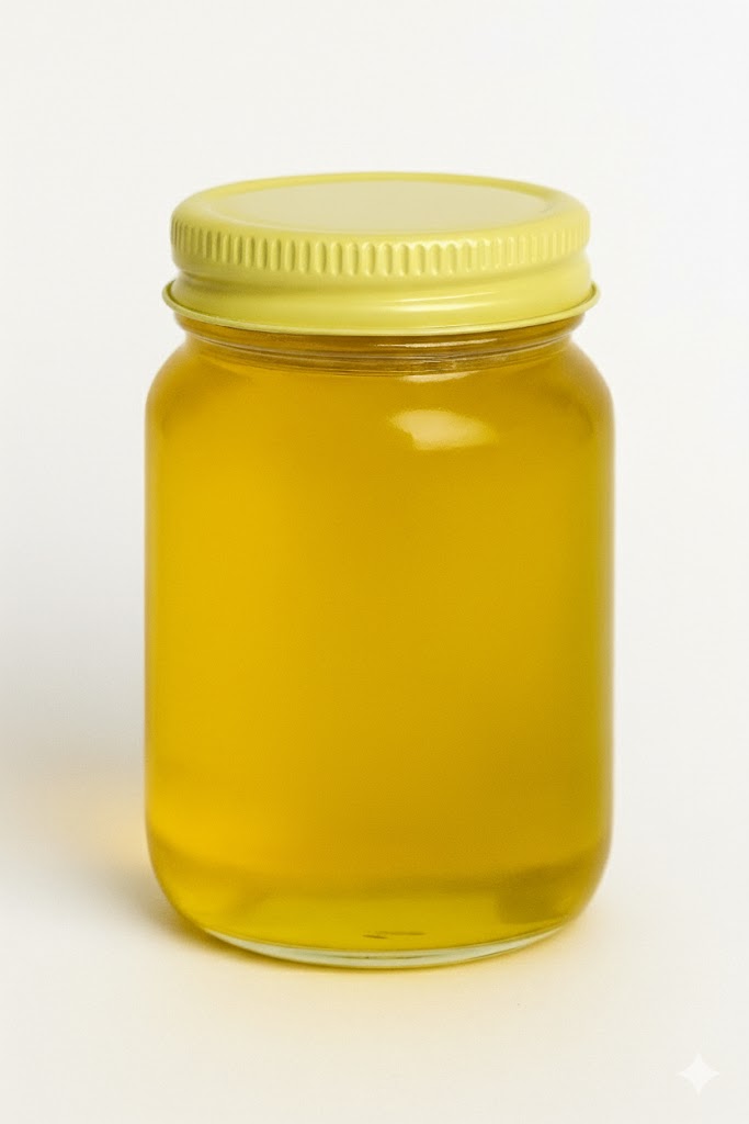 A beaker of golden BSF oil.